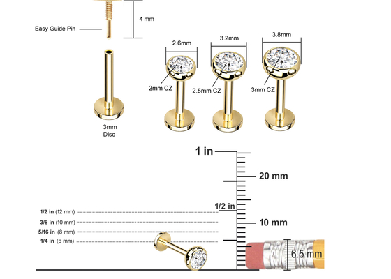 Los pendientes de perforación de la joyería del cuerpo estéril del oro atornillan el diámetro 3×3m m del estilo