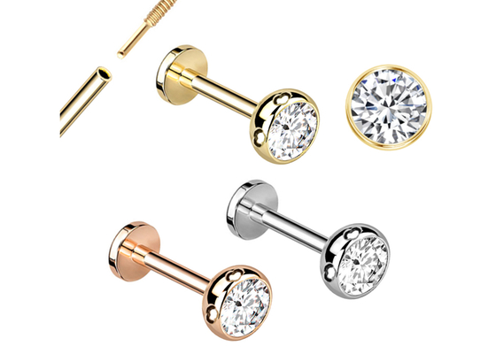 Los pendientes de perforación de la joyería del cuerpo estéril del oro atornillan el diámetro 3×3m m del estilo
