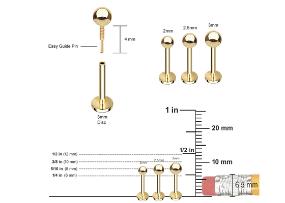 Pendientes del cartílago del oro del OEM 14k, longitud de perforación del pendiente 5m m 8m m 10m m del cuerpo