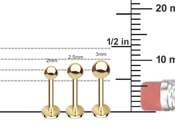 Pendientes del cartílago del oro del OEM 14k, longitud de perforación del pendiente 5m m 8m m 10m m del cuerpo