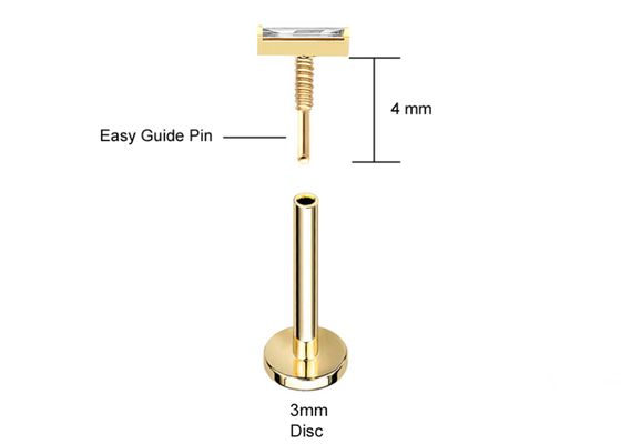 ODM de perforación del OEM del pendiente de la joyería del cuerpo del oro 14K con el diamante del rectángulo