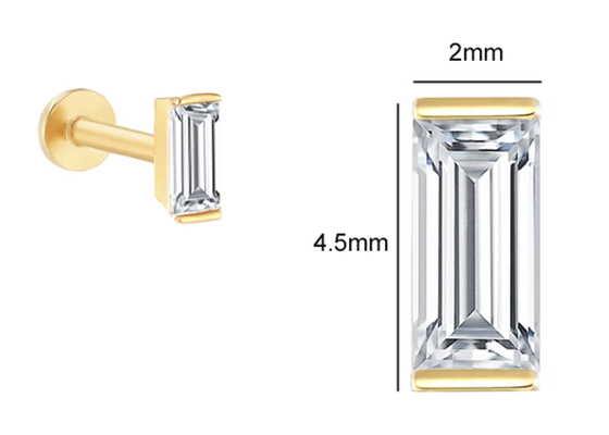 ODM de perforación del OEM del pendiente de la joyería del cuerpo del oro 14K con el diamante del rectángulo