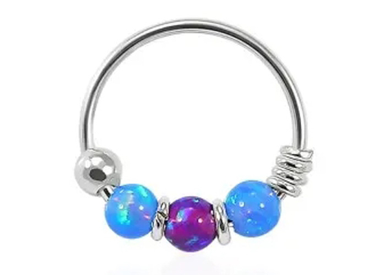 El aro del diámetro 8m m sospecha perforando, nariz Ring With del oro blanco 3 pedazos del ODM de Opal Stones