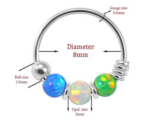 El aro del diámetro 8m m sospecha perforando, nariz Ring With del oro blanco 3 pedazos del ODM de Opal Stones