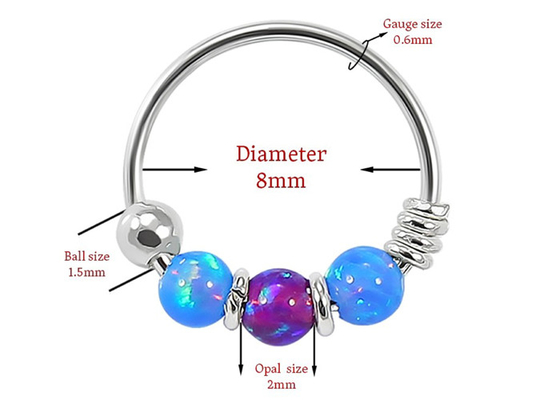 El aro del diámetro 8m m sospecha perforando, nariz Ring With del oro blanco 3 pedazos del ODM de Opal Stones