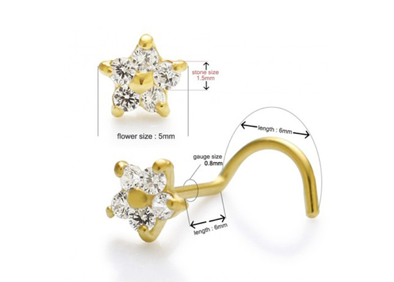 La flor forma 18k el oro Diamond Nose Stud With 1.5m m 0.07ct los diamantes auténticos de 4 pedazos