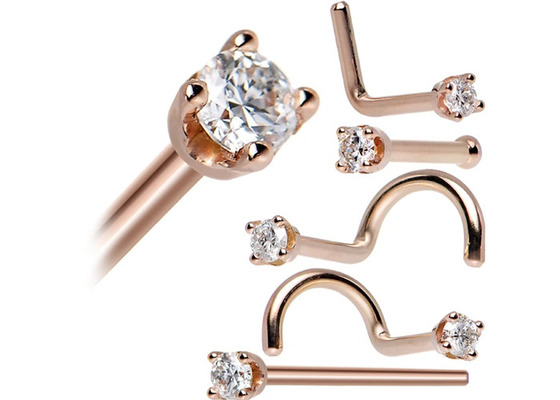 El ODM 18k Rose Gold Nose Ring, sospecha el diamante natural de Pin With 1.5-2.5m m de la perforación