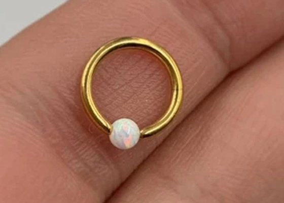 Perforación de la nariz del oro del aro 18K con Opal Inner Diameter natural 8-12m m