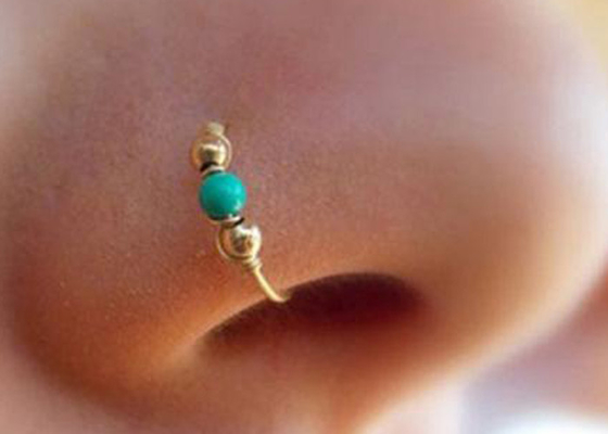 Perforación de la nariz del oro del aro 18K con Opal Inner Diameter natural 8-12m m