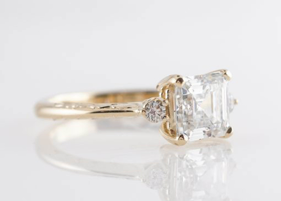 estilo clásico del anillo de compromiso 1.29ct de 14K Rose Gold Asscher Cut Diamond
