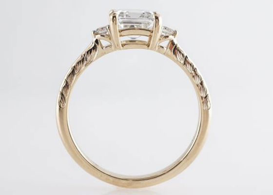estilo clásico del anillo de compromiso 1.29ct de 14K Rose Gold Asscher Cut Diamond