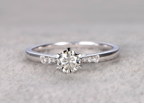 ODM real del material del oro blanco del anillo de 5m m Moissanite Diamond Jewellery para el desgaste diario