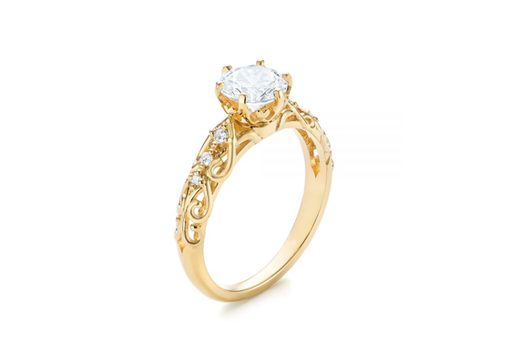 OEM real del tamaño de Diamond Jewellery Ring Vintage Style 6.5m m del oro amarillo 14K