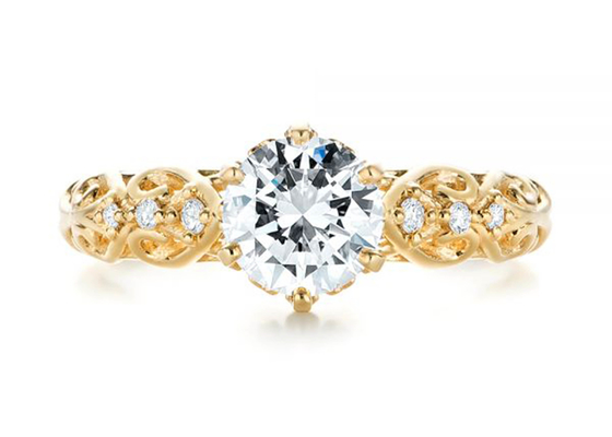 OEM real del tamaño de Diamond Jewellery Ring Vintage Style 6.5m m del oro amarillo 14K