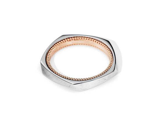 Dos rotativos Tone Gold Wedding Rings, ODM geométrico del OEM de los anillos de compromiso de 2.5M M