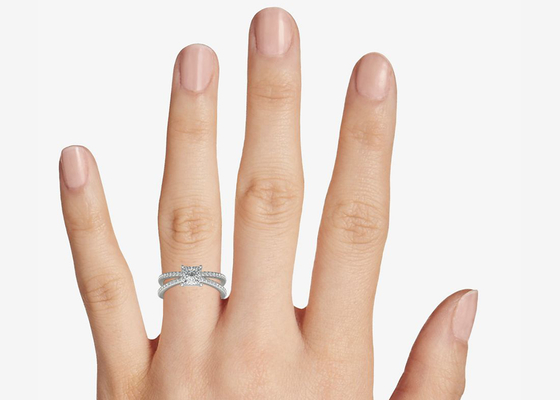 compromiso de la promesa de 0.1ct RD3.0MM y peso de Ring Set 3.21g de la boda