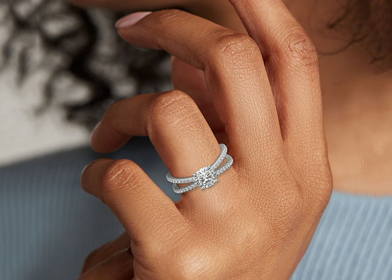 compromiso de la promesa de 0.1ct RD3.0MM y peso de Ring Set 3.21g de la boda