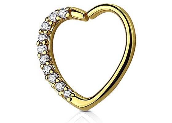 Pendiente clásico del aro del cartílago del oro 14k, forma 16G Diamond Cartilage Earring del corazón