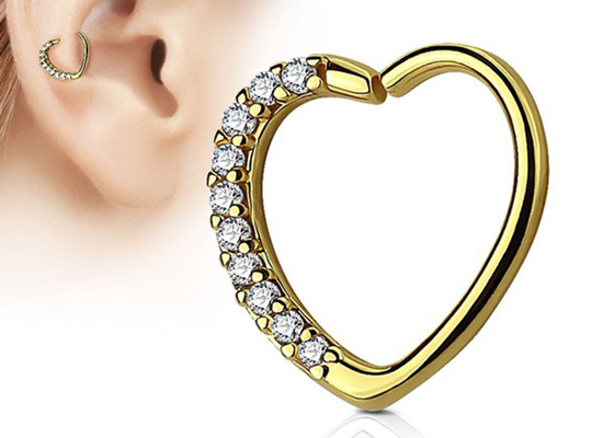 Pendiente clásico del aro del cartílago del oro 14k, forma 16G Diamond Cartilage Earring del corazón