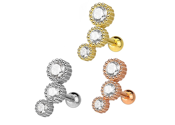 Pendientes de perforación de la joyería del cuerpo estéril del oro para el ODM del diámetro 3×3m m del Tragus del cartílago