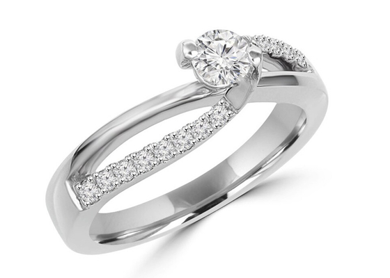 Diente que fija el corte redondo Diamond Ring, 0.46ct 5m m Diamond Solid Gold Ring
