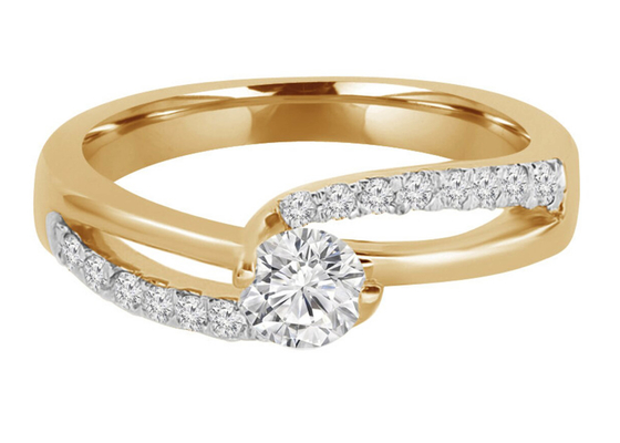 Diente que fija el corte redondo Diamond Ring, 0.46ct 5m m Diamond Solid Gold Ring