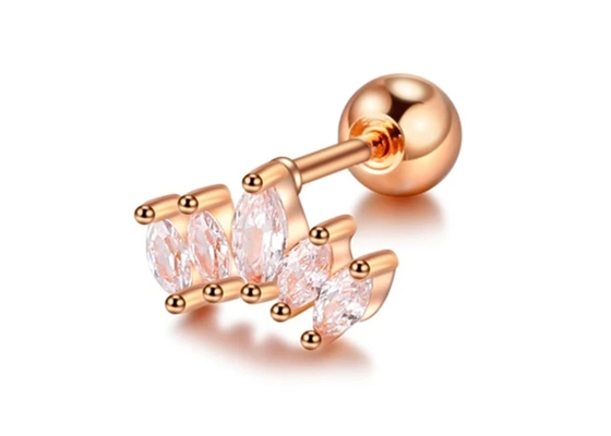 longitud de perforación de los pendientes 6m m de la joyería del cuerpo del oro de la forma de la corona 16g con el diamante de Mq