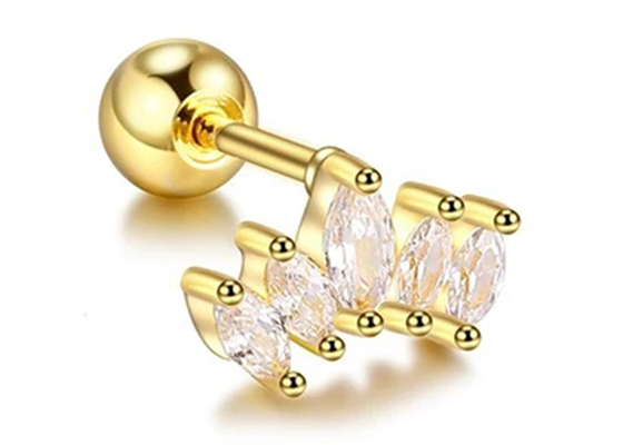 longitud de perforación de los pendientes 6m m de la joyería del cuerpo del oro de la forma de la corona 16g con el diamante de Mq
