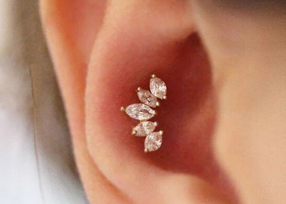 longitud de perforación de los pendientes 6m m de la joyería del cuerpo del oro de la forma de la corona 16g con el diamante de Mq