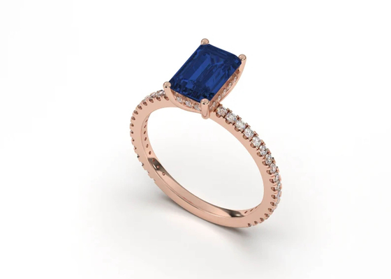 Tamaño azul de Sapphire Real Diamond Jewellery Ring Emerald Cut 8×6m m