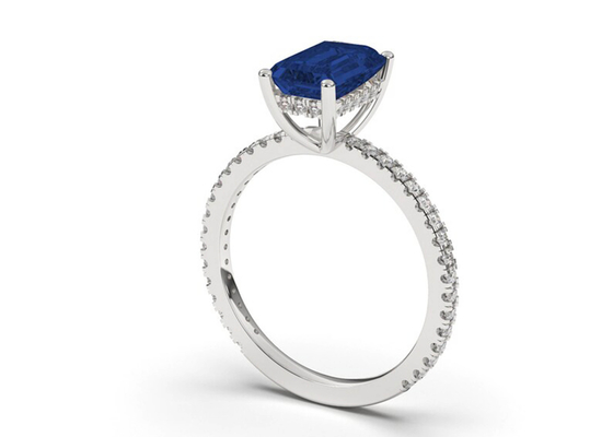 Tamaño azul de Sapphire Real Diamond Jewellery Ring Emerald Cut 8×6m m