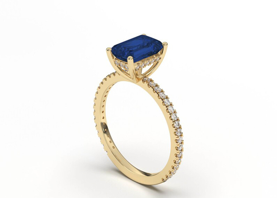 Tamaño azul de Sapphire Real Diamond Jewellery Ring Emerald Cut 8×6m m
