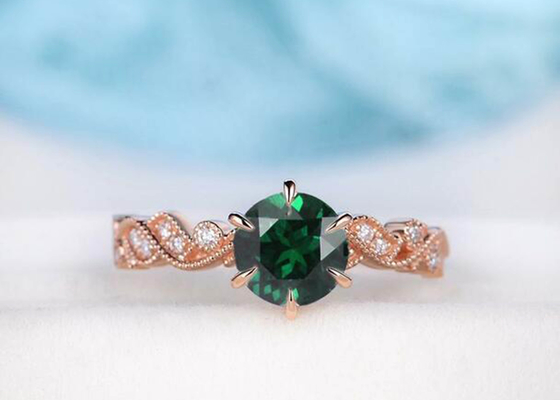 La vid floral de Emerald Real Diamond Jewellery Ring del vintage cortó el tamaño de 6.5m m
