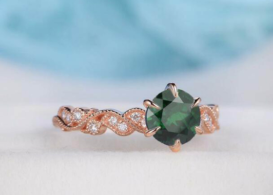 La vid floral de Emerald Real Diamond Jewellery Ring del vintage cortó el tamaño de 6.5m m