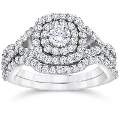ODM blanco del color oro de 43PCS 0.43ct Diamond Engagement Wedding Rings 18K