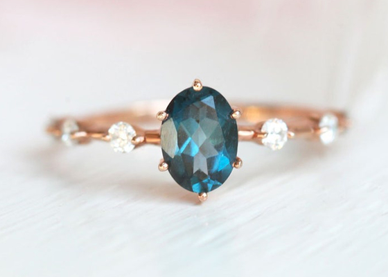 1.56ct Londres Topaz Ring azul, OEM oval de Diamond Ring Round Cut de la forma