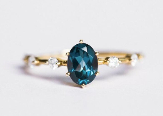 1.56ct Londres Topaz Ring azul, OEM oval de Diamond Ring Round Cut de la forma