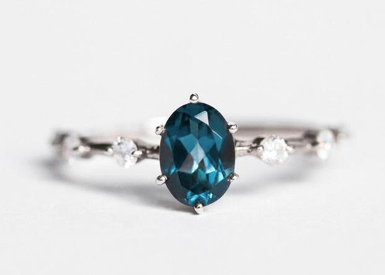 1.56ct Londres Topaz Ring azul, OEM oval de Diamond Ring Round Cut de la forma