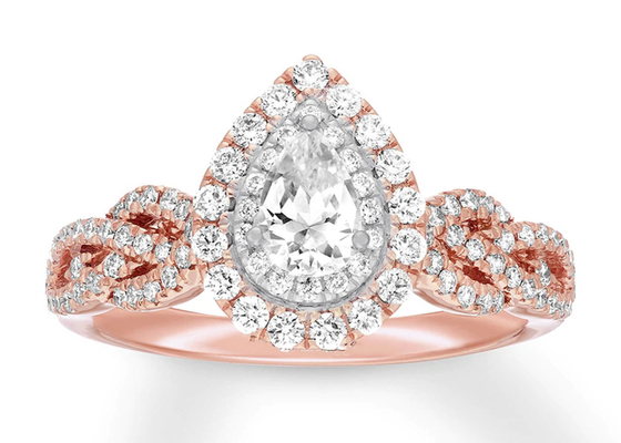 corte de la pera de Ring Set 7.0m m de 7ct 8ct 18K Rose Gold Ring, del compromiso y de la boda