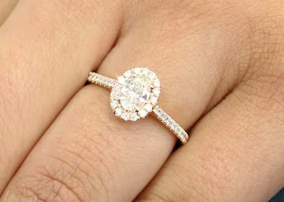 18K formado oval Rose Gold Ring, 0.50Ct Diamond Engagement Ring 6.37x4.46x2.79m m