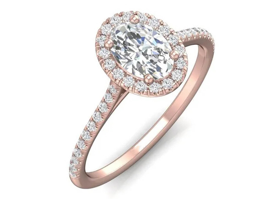 18K formado oval Rose Gold Ring, 0.50Ct Diamond Engagement Ring 6.37x4.46x2.79m m