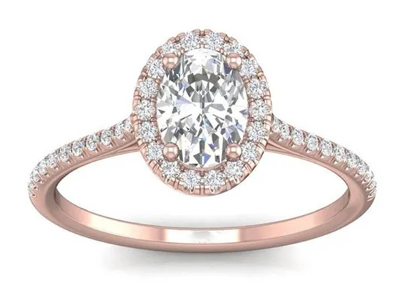 18K formado oval Rose Gold Ring, 0.50Ct Diamond Engagement Ring 6.37x4.46x2.79m m