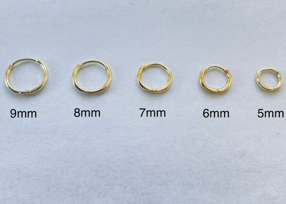 pendientes de Huggie del oro 9k de 6m m 12m m, OEM de los pendientes del aro de Huggie de la golosina de 10m m