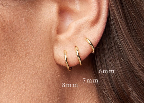 pendientes de Huggie del oro 9k de 6m m 12m m, OEM de los pendientes del aro de Huggie de la golosina de 10m m