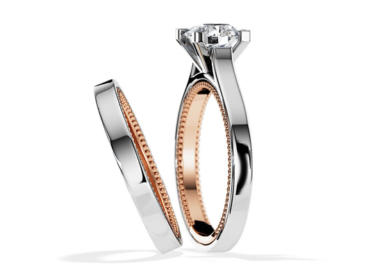 Dos anillo de oro de Tone Color 9K 7.5M M con el diamante de 1.5ct Moissanite