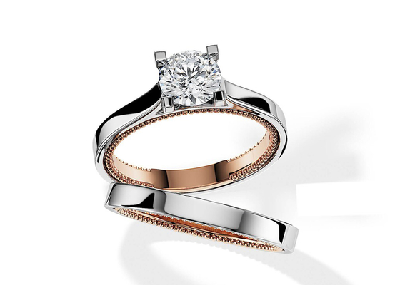 Dos anillo de oro de Tone Color 9K 7.5M M con el diamante de 1.5ct Moissanite