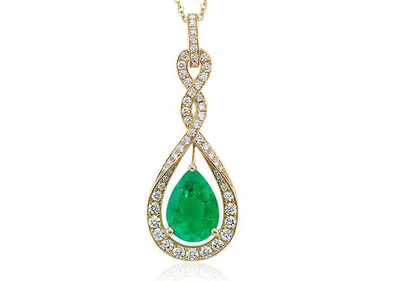 La pera cortó los collares del oro 14K con el tamaño verde natural de Emerald Tiny Diamond 6×8M M