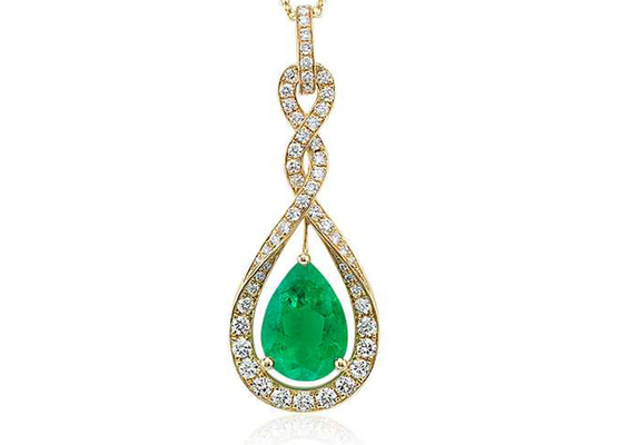 La pera cortó los collares del oro 14K con el tamaño verde natural de Emerald Tiny Diamond 6×8M M