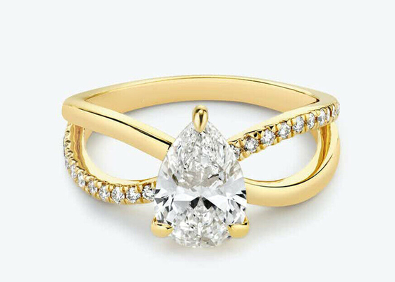 Anillos de oro amarillo del corte 9k de la pera con la dimensión del RD 6×9m m del diamante del laboratorio