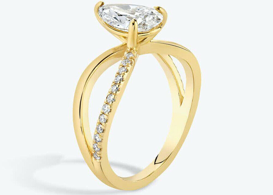Anillos de oro amarillo del corte 9k de la pera con la dimensión del RD 6×9m m del diamante del laboratorio